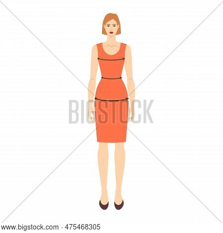 Women To Do Bust, Waist, Hips Measurement Body With Arrows Fashion Illustration For Size Chart. Flat