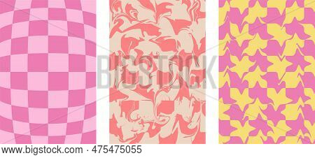 Set Of Backgrounds Retro Groovy Abstract Psychedelic Check Y2k 90s. Phone Case, Background, Print, B