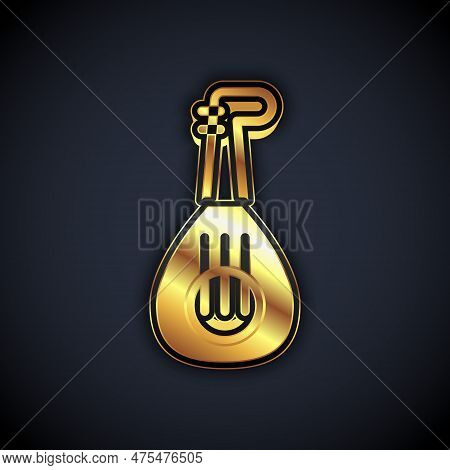 Gold Musical Instrument Lute Icon Isolated On Black Background. Arabic, Oriental, Greek Music Instru