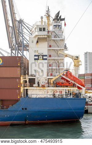 Cartagena, Columbia - March 31, 2023: Shipping And Port Facilities At Caragena, Columbia.