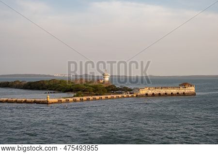 Old Spanish Fortifications In The Harnour At Cartagena, Columbia