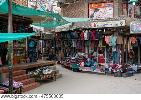 Leh, India - April 04, 2023: People At The Moti Market In The City Centre