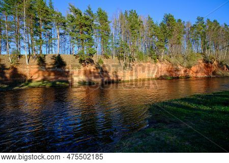 The Red Banks Of Sandstone. Salaca River, Red Cliffs, Latvia