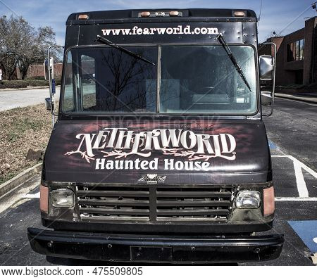 Stone Mountain, Ga Usa - 02 21 20: Netherworld Haunted House Van Painted Theme