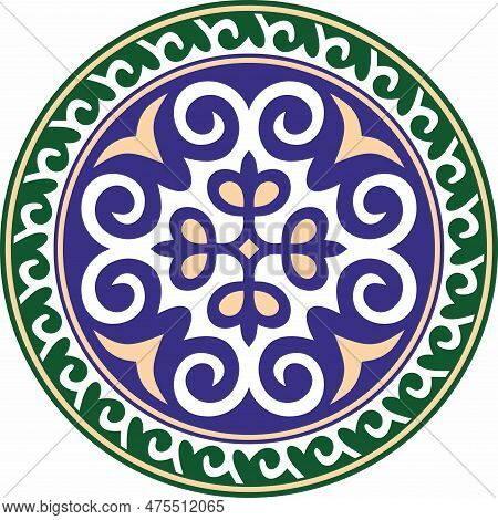 Vector Colored Round Kazakh National Ornament. Ethnic Pattern Of The Peoples Of The Great Steppe, Mo