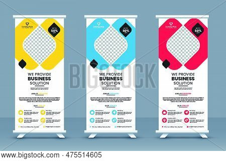 Business Roll Up Banner Template And Business Standee Banner Layout Or Corporate Conference Roll-up 
