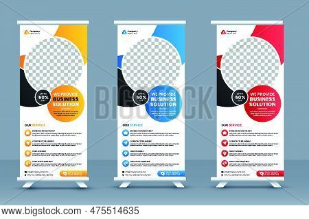 Business Roll Up Banner Template And Marketing Agency Standee Banner Layout Or Corporate Conference 