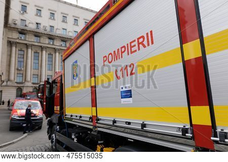 Bucharest, Romania - April 28, 2023: Romanian Firefighter Engine During A Public Presentation Of The