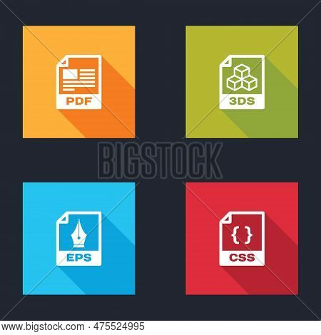 Set Pdf File Document, 3ds, Eps And Css Icon. Vector