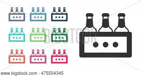 Black Pack Of Beer Bottles Icon Isolated On White Background. Wooden Box And Beer Bottles. Case Crat