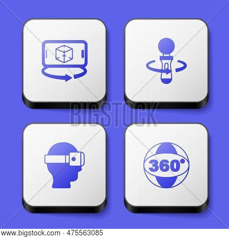Set 3d Modeling, Vr Controller Game, Virtual Reality Glasses And 360 Degree View Icon. White Square 