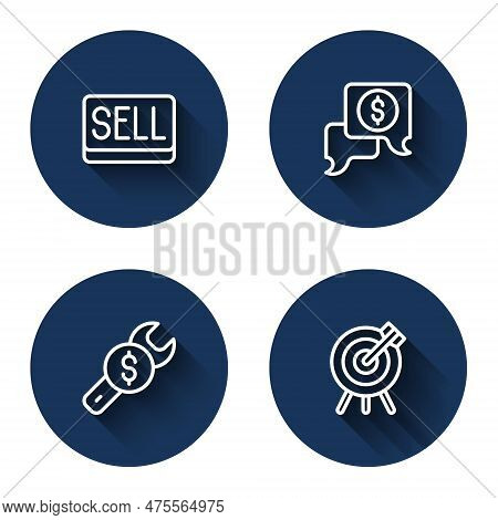 Set Line Sell Button, Business Negotiations, Repair Price And Target Financial Goal With Long Shadow