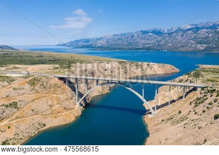 Maslenica Bridge Most In Croatia. The Maslenica Bridge Is A Deck Arch Bridge Carrying The State Road