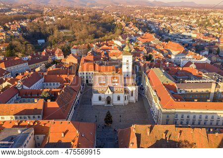 Zagreb, Croatia - December 30, 2020: The Church Of St. Mark Is The Parish Church Of Old Zagreb, Croa