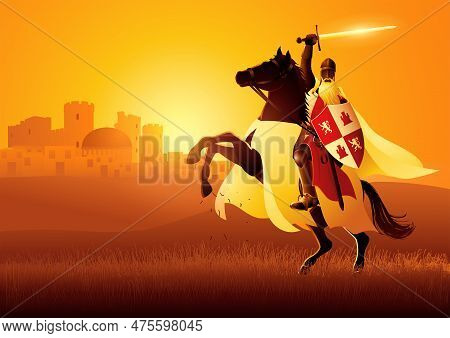 Vector Illustration Of Castilian Knight, Rodrigo Diaz De Vivar Or Known As El Cid The Campeador A Wa