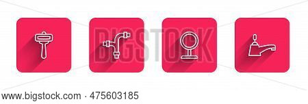 Set Line Shaving Razor, Industry Metallic Pipe, Round Makeup Mirror And Water Tap With Long Shadow. 