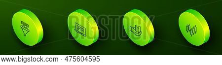 Set Isometric Line Binary Code, Data Analysis, Pie Chart Infographic And Browser With Stocks Market 