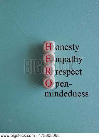 Hero Honesty Empathy Respect Open-mindedness Symbol. Concept Words Hero Honesty Empathy Respect Open