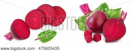 Beetroot Slices Isolated On White Background With Full Depth Of Field. Top View. Flat Lay