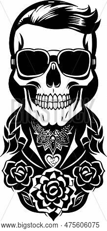 Great Skull Fashion With Glasses Art Vector