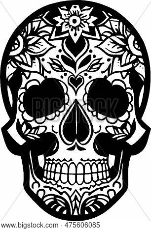 Skull And Flowers Emblem Art Symbol Vector