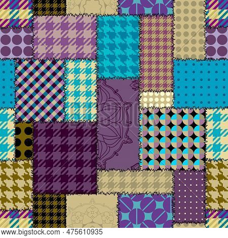 Textille Patchwork Pattern. Seamless Vector Image. Squares Patchwork