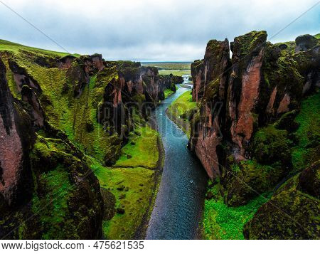 Unique Landscape Of Fjadrargljufur In Iceland. Top Tourism Destination. Fjadrargljufur Canyon Is A M