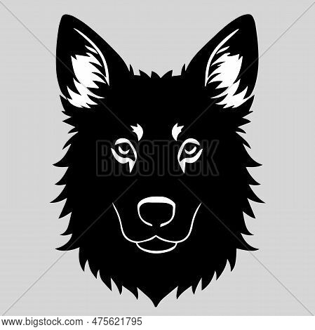 Wolf Head. Vector Illustration. Isolated On A Gray Background.