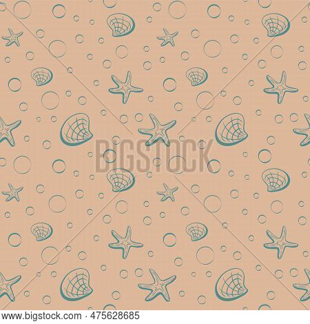 Seamless Pattern With Shells. Vector Illustration. Sea Clums Seamless Pattern. Tropical Underwater L
