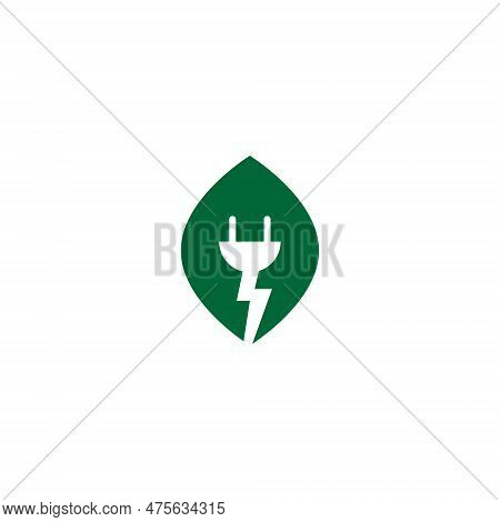 Leaf And Electricity Vector Illustration For Icon,symbol Or Logo. Eco-friendly Energy Logo