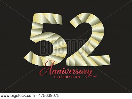 52 Year Anniversary Celebration Logotype Vector, 52 Number Design, 52th Birthday Invitation, Anniver
