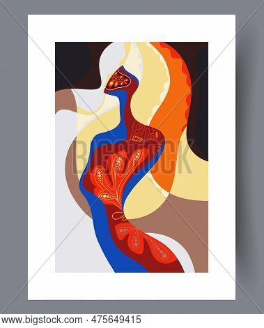 Abstract Woman Creative Interpretation Wall Art Print. Contemporary Decorative Background With Inter