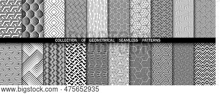 Geometric Set Of Seamless Bllack And White Patterns. Simpless Vector Graphics
