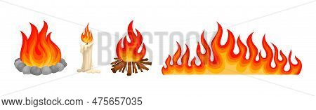 Flaming And Burning Objects With Candle And Bonfire Vector Set