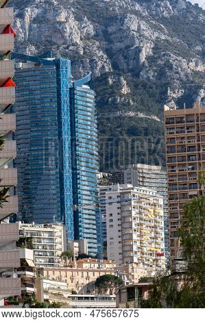 La Rousse, Monaco, April 22nd 2023:- A View Of The Tour Odeon (odeon Tower) The Tallest Building In 
