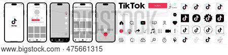 Tiktok. Tiktok Mockup. Tiktok Mobile App Interface Template On Apple Iphone Mockup. Mockup Page Temp