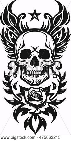 Skull Flowers Tribal Emblem Art Symbol Vector