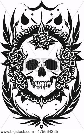 Skull Tribal Flowers Emblem Art Symbol Vector