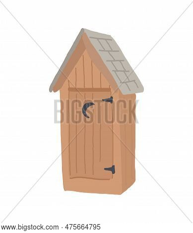 Cute Country Outdoor Toilet With Door And Roof. Exterior Of Portajohnes.