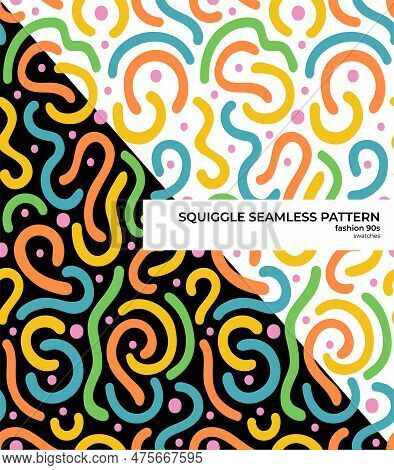 Squiggle Doodle Seamless Pattern In 90s Style