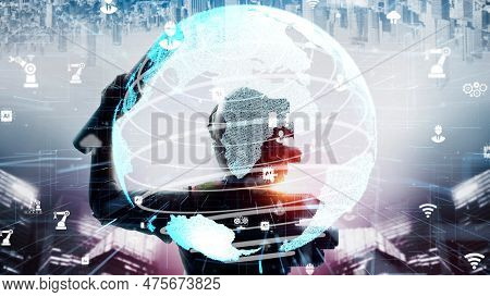 Future Building Construction And Inventive Engineering Project Concept With Hud Hologram Graphic Des