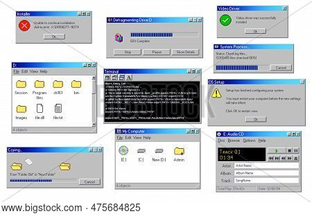 Vintage Pc Software Windows, Retro Computer Interface Message Boxes, Vector Backgrounds. Vintage Pc 