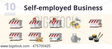 Self-employed Business Set. Creative Icons: Book Shop, Coffee Shop, Barber Shop, Car Service, Coffee