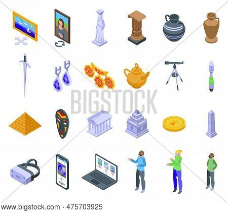 Virtual Museum Icons Set Isometric Vector. Science Virtual. Vr Family