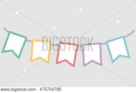 Vector Doodle Party Flags In Pastel Palette With Winkling Shine Icon, Celebration Bunting. Holiday D