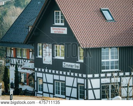 Germany, Baden-wurtemberg - Feb 10, 2023: A Quaint German Hotel In A Rural Setting, With A Homely Ex