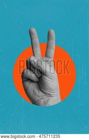Art Collage, Two Thumbs Up On A Blue Background And An Orange Circle. Modern Art.