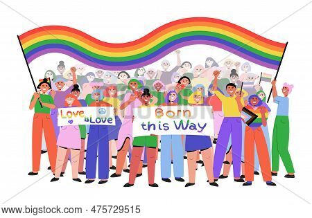Lgbtq Pride Parade People Marching Vector Illustration