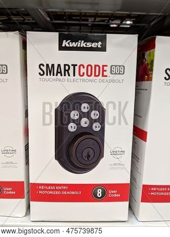 Honolulu - April 3, 2019: Kwikset Electronic Deadbolt Lock On Display Inside Lowes Store. Kwikset Is