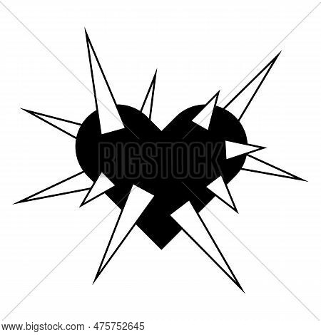 Spikey Black Heart Illustration. Goth Heart For Halloween Design. Vector Isolated On White Backgroun